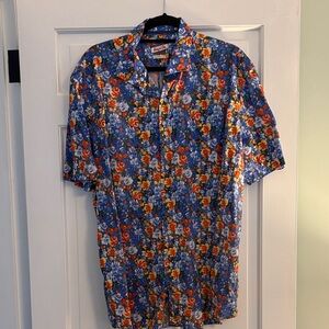johnnie-O Blue and Orange Floral Casual Shirt